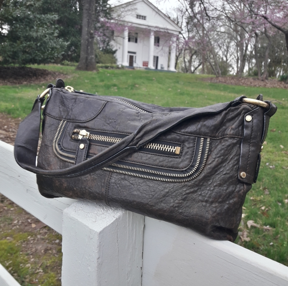 Genuine Leather Boho Purse Vintage Handbag Retro 90s Punk Grunge Bag Zipper Trim - Picture 5 of 17